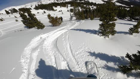 pov shot of backcountry skiing and snowboarding in the colorado rocky mountains