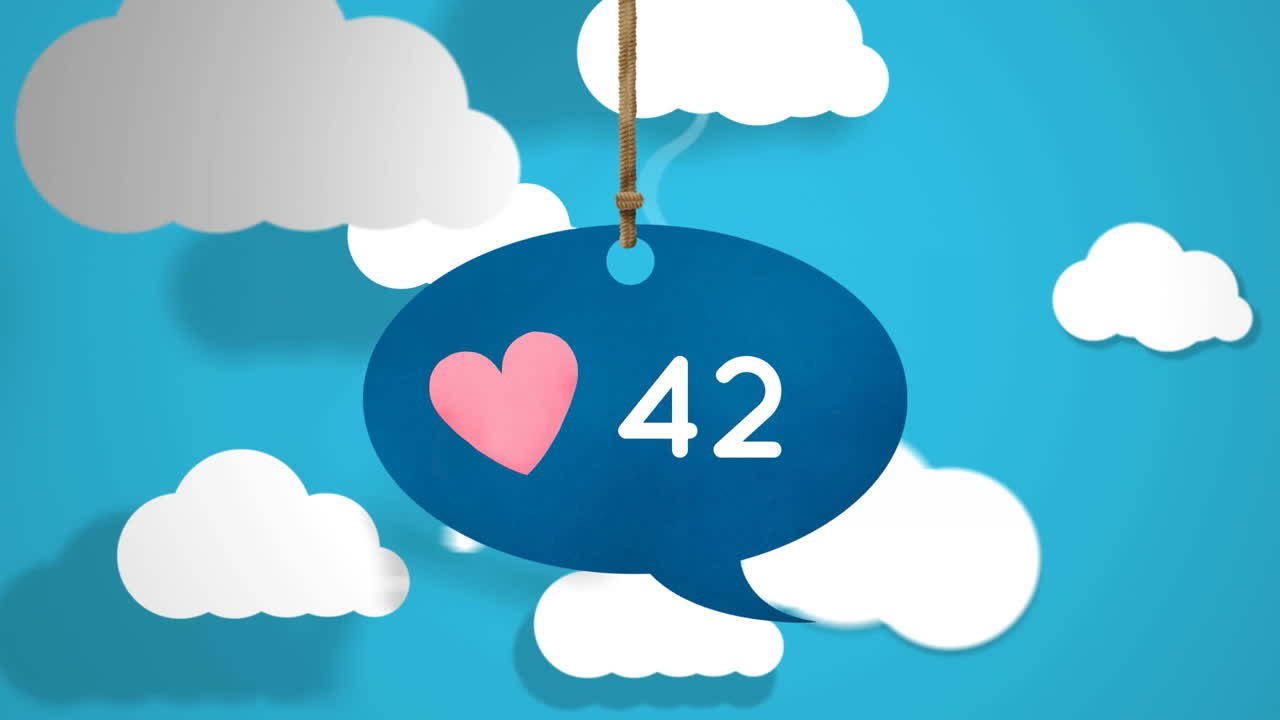 메시지 거품 아이콘과 구름에서 심장