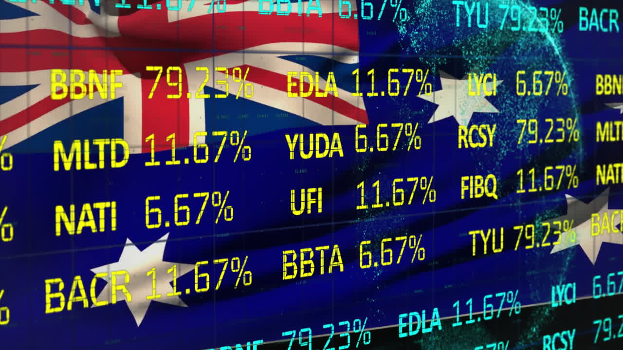오스트레일리아의 지도에 대한 금융 데이터 처리의 애니메이션