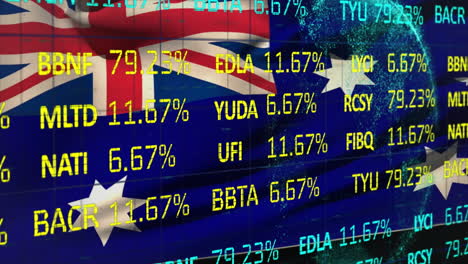 animación del procesamiento de datos financieros en el mapa de australia