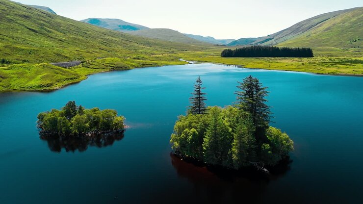 Scenic Lake Landscape with Islands and Mountains