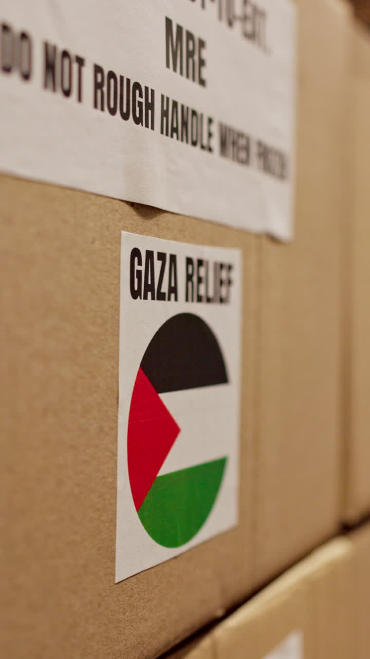 Gaza Relief Aid on Cardboard Boxes