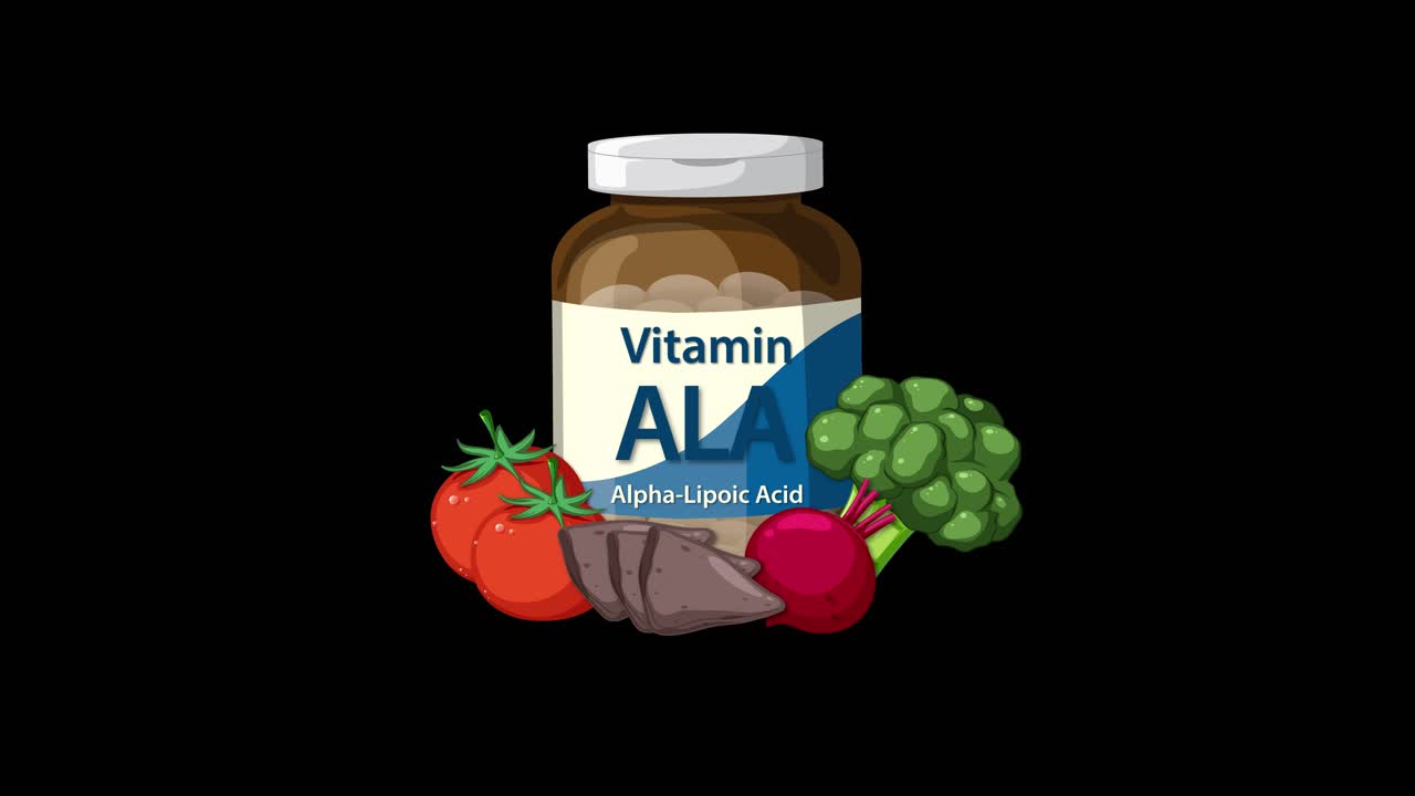 Vitamin bottle and vegetables smoothly appear on black background, emphasizing health and nutrition benefits