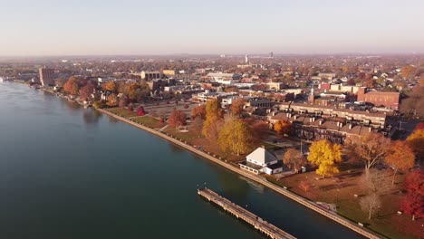 The-Peaceful-City-Of-Wyandotte-Michigan,-USA-With-Different-Buildings---Aerial-Shot