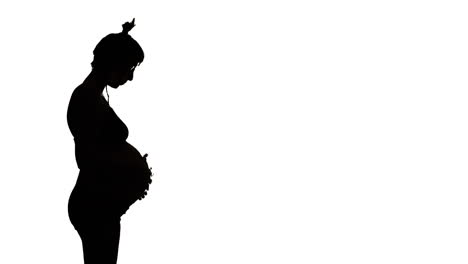 silueta izquierda, una mujer embarazada mira hacia abajo y acaricia su vientre
