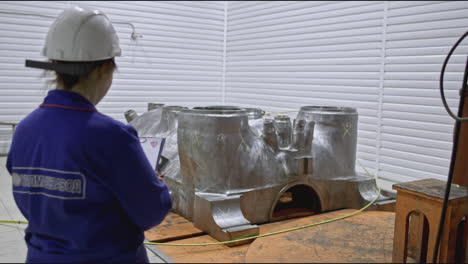 industrial engineer inspecting metal component