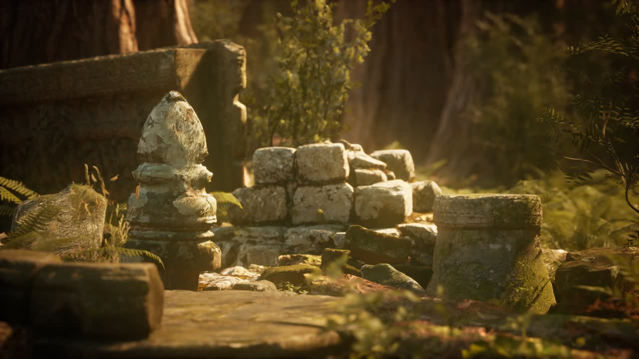 старые руины древнего города в сосновом лесу