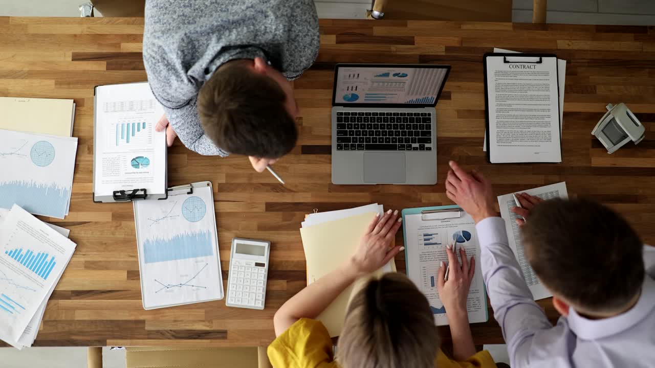 Business meeting with data analysis