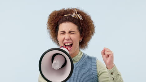 woman, megaphone and screaming in protest