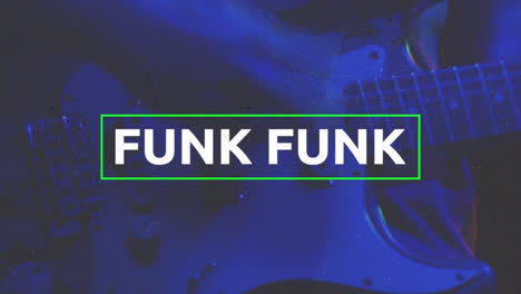 animation of funk in white text with pink crosses over electric guitar player