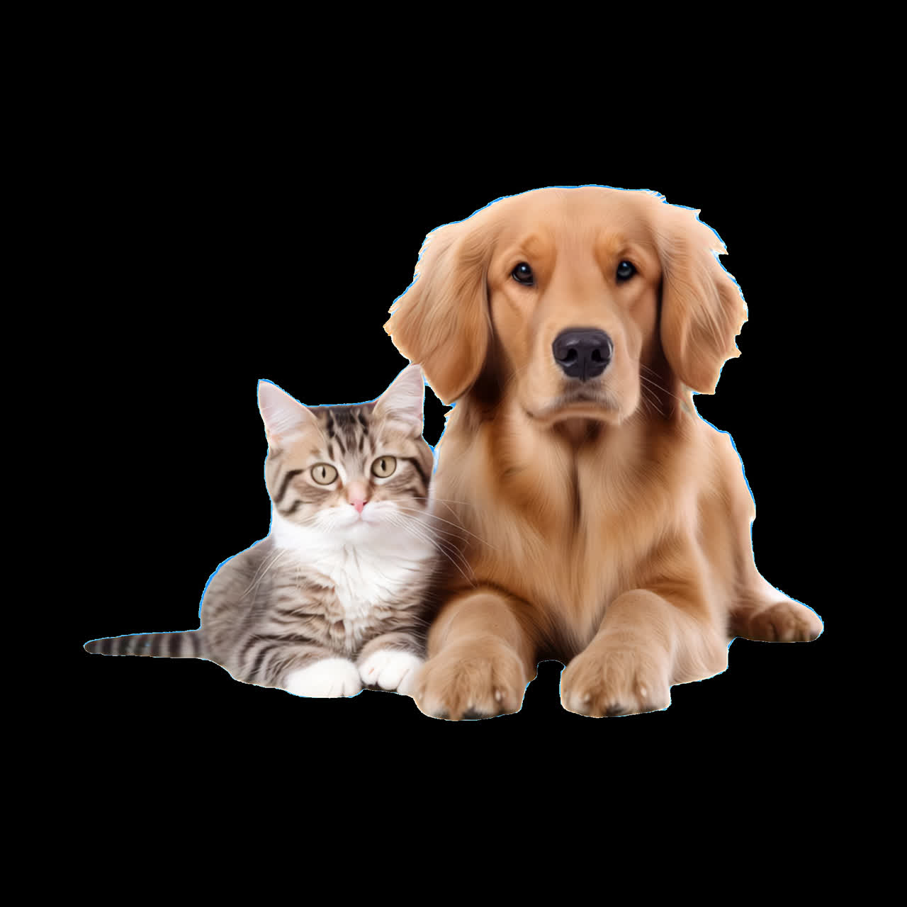 Cat dog friendship portrait together animation isolated asset, transparent 4K video, alpha channel