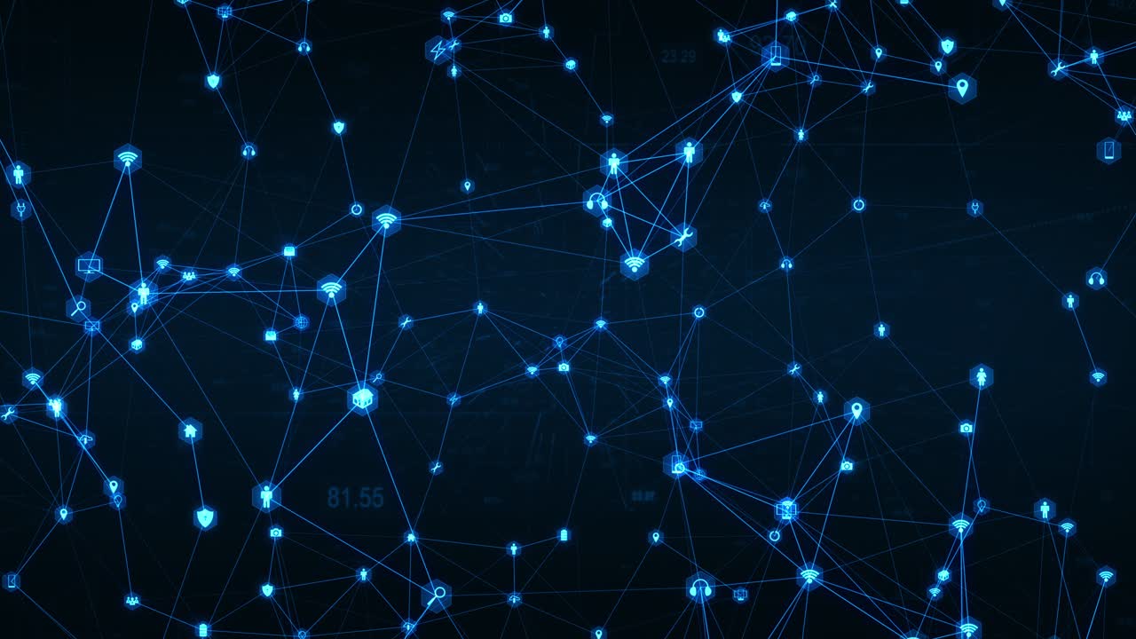 gráfico de movimiento de la tecnología azul icono conexión de red concepto de fondo abstracto video de bucle sin costuras