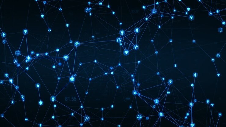 Motion graphic of Blue technology icon network connection abstract background concept seamless loop video