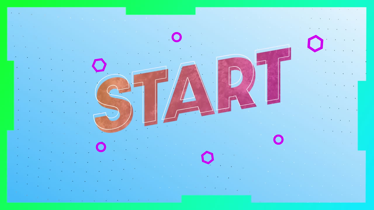 animación del texto inicial, en rosa y naranja, en fondo azul, luego verde