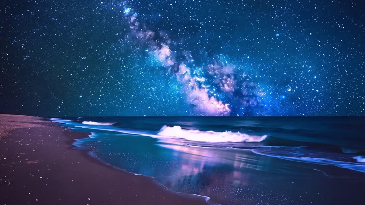 Night view of the Milky Way over the sea beach