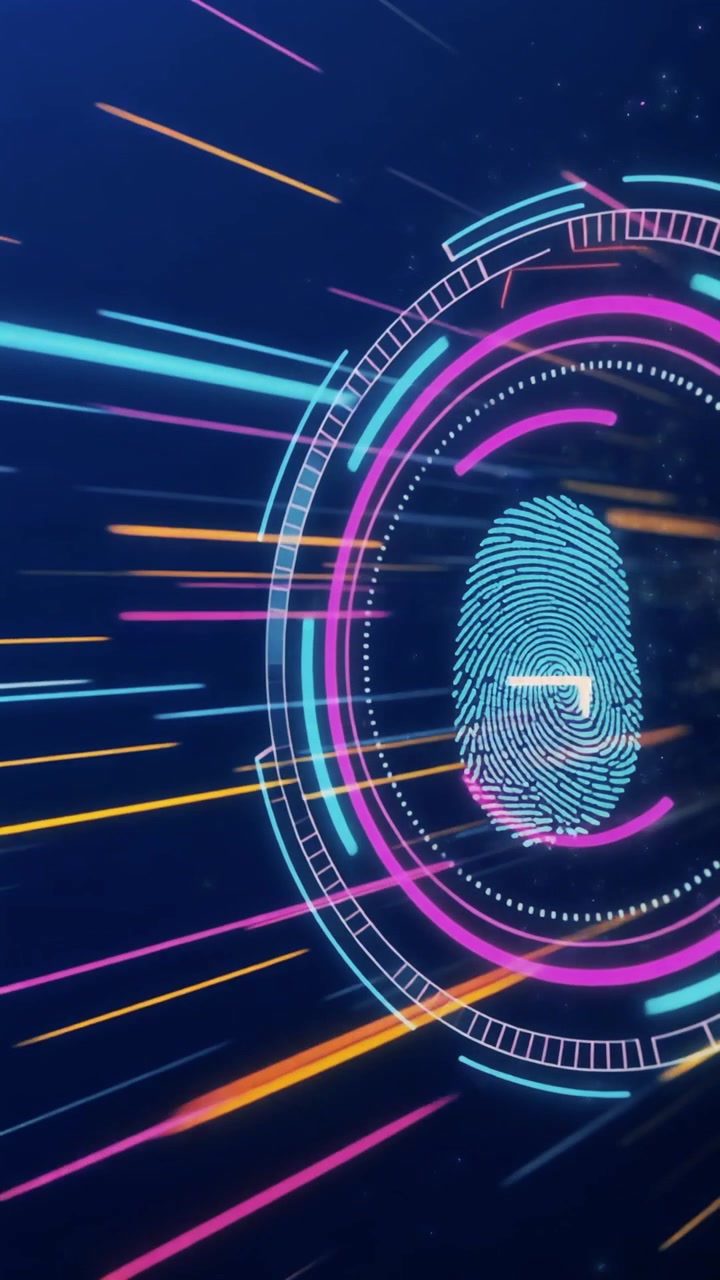 Digital Fingerprint Scanning Animation with Futuristic HUD Elements
