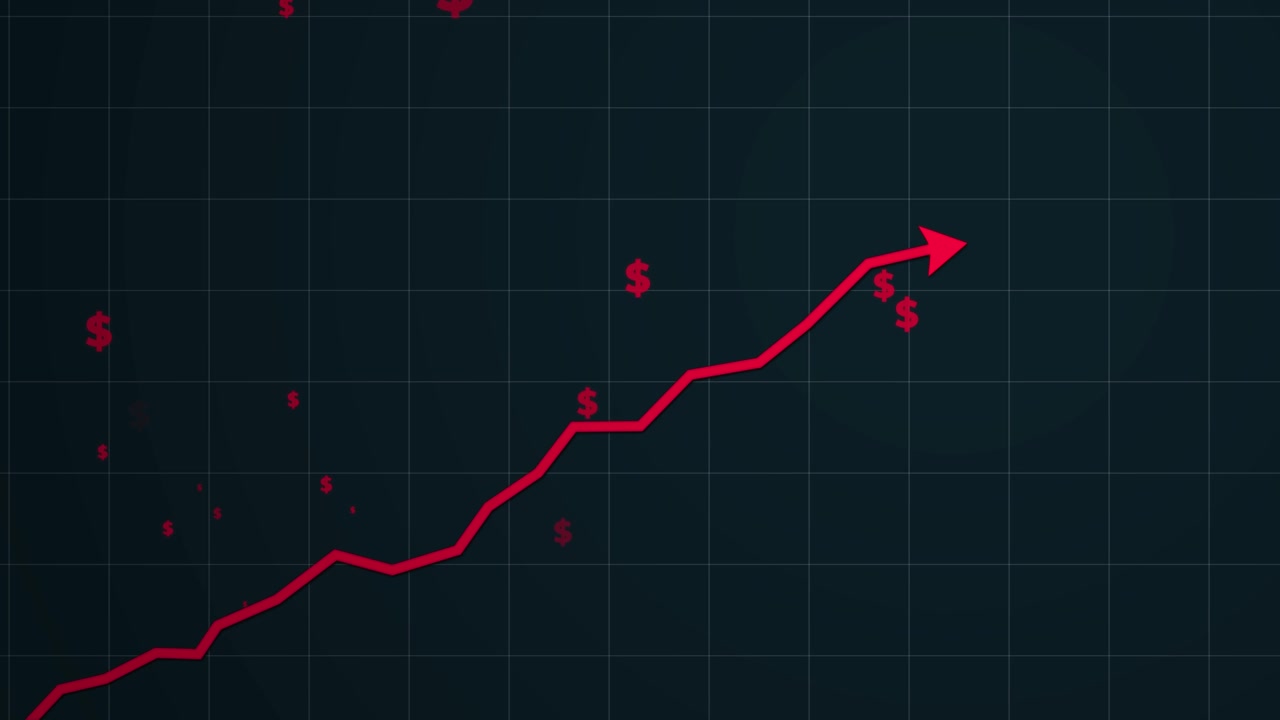 Red Arrow Rising On Grid With Dollar Signs