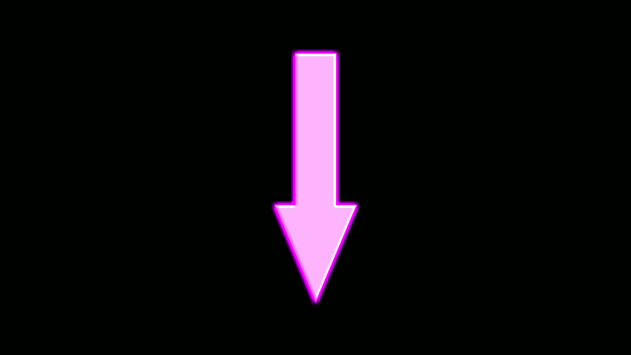 Animation Arrow Neon light sign symbol on black background,Arrow shows bottom down direction motion graphics
