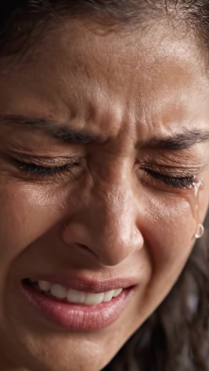 Un viaggio emotivo ravvicinato: che cattura la profondità dell'emozione umana mentre le lacrime scorrono, riflettendo il tumulto interiore e la vulnerabilità dell'anima in un momento di dolore profondo