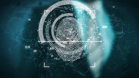 animation of businessman touching screen with biometric fingerprint and scope scanning