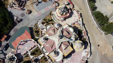 top down view of bakhoun castle in the village of bakhoun in dennieh casa, lebanon - aerial drone shot