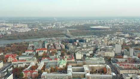 Powiśle-Barrio-Y-Estadio-Nacional-Urbano-Vista-De-La-Azotea,-Varsovia,-Polonia