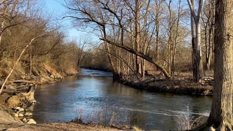 clinton river near yates cider mill in rochester hills, michigan, usa