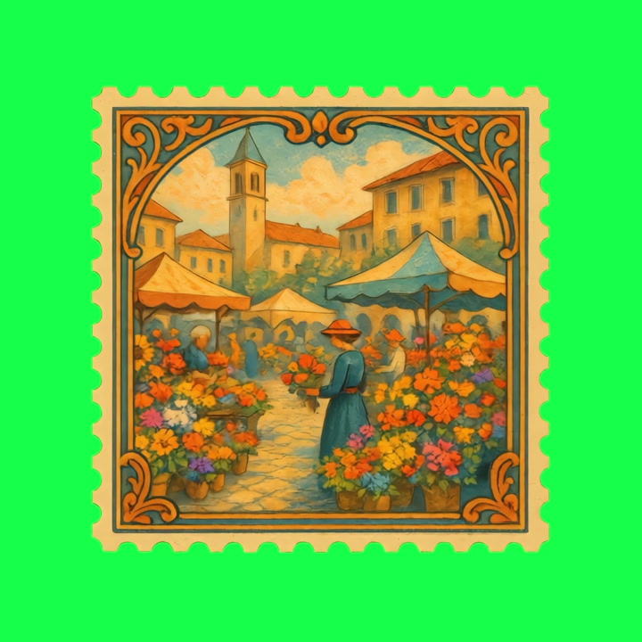 Illustrazione vintage di un vivace mercato floreale europeo