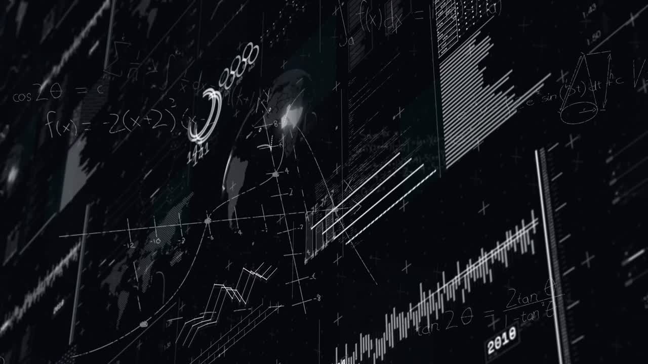 검은 바탕 위의 통계 및 데이터 처리의 애니메이션