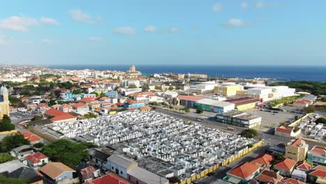 old dense cemetery burieal homes in middle of willemstad curacao suburb