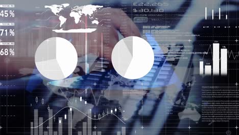 animación del procesamiento de datos financieros sobre el hombre utilizando computadora