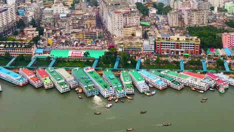 aerial view of the busy port of sadarghat in dhaka, bangladesh