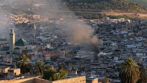 house fire in crowded neighborhood in fez, morocco