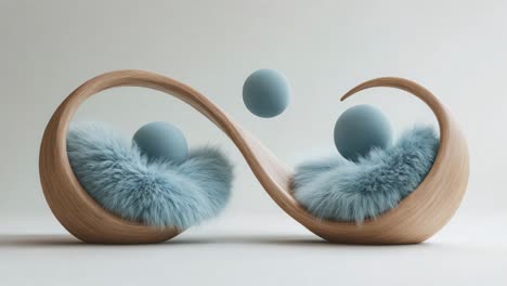 wooden infinity lounge with floating spheres