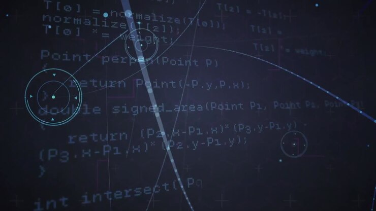 Animation of network of connections and data processing over dark background