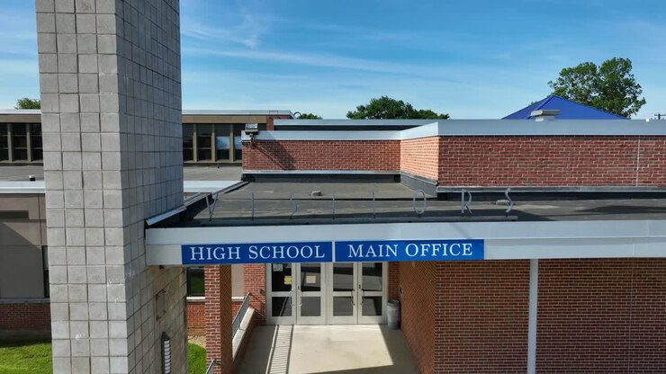 Visitor entrance of high school in America