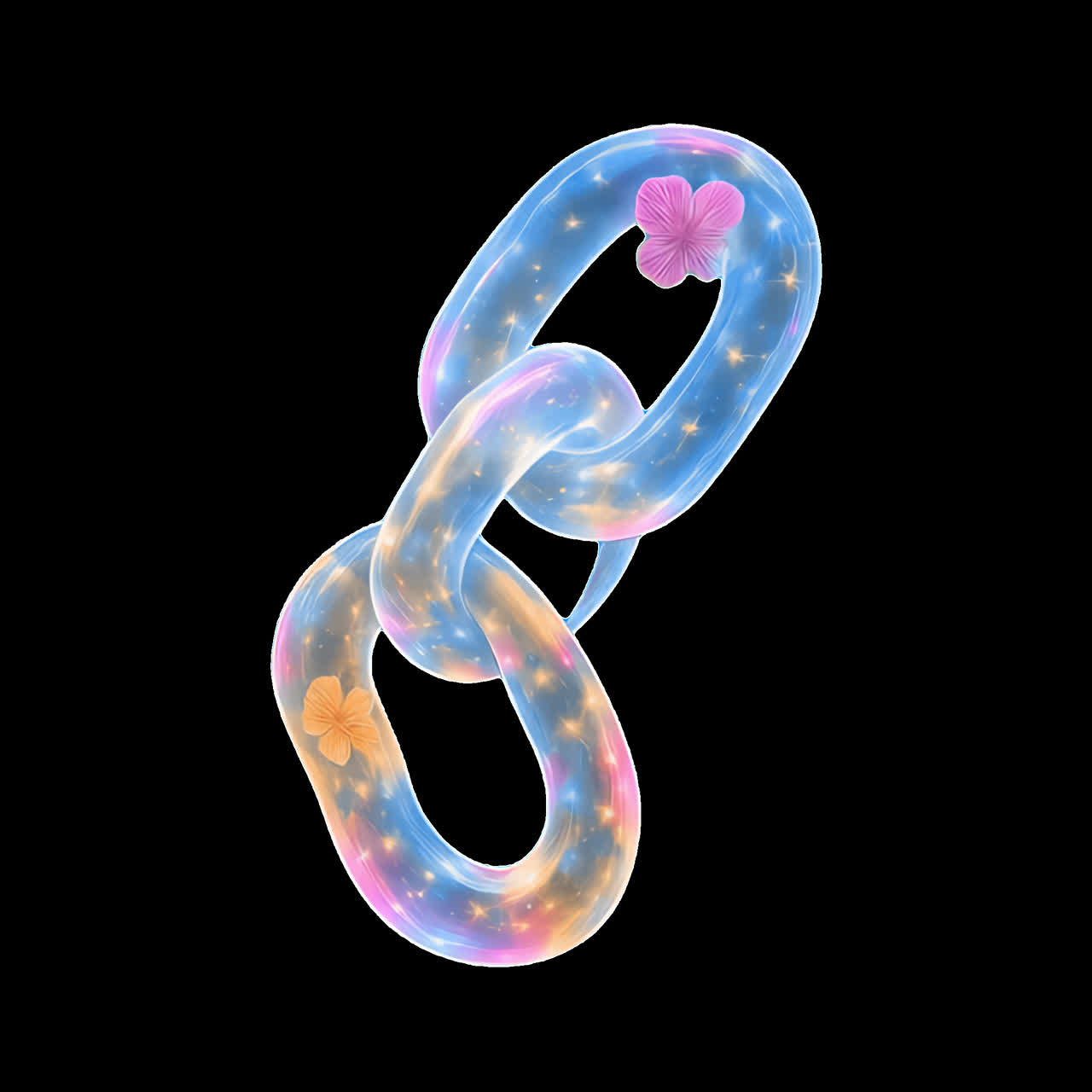 Ethereal glowing chain links animation isolated asset, transparent 4K video, alpha channel, ProRes