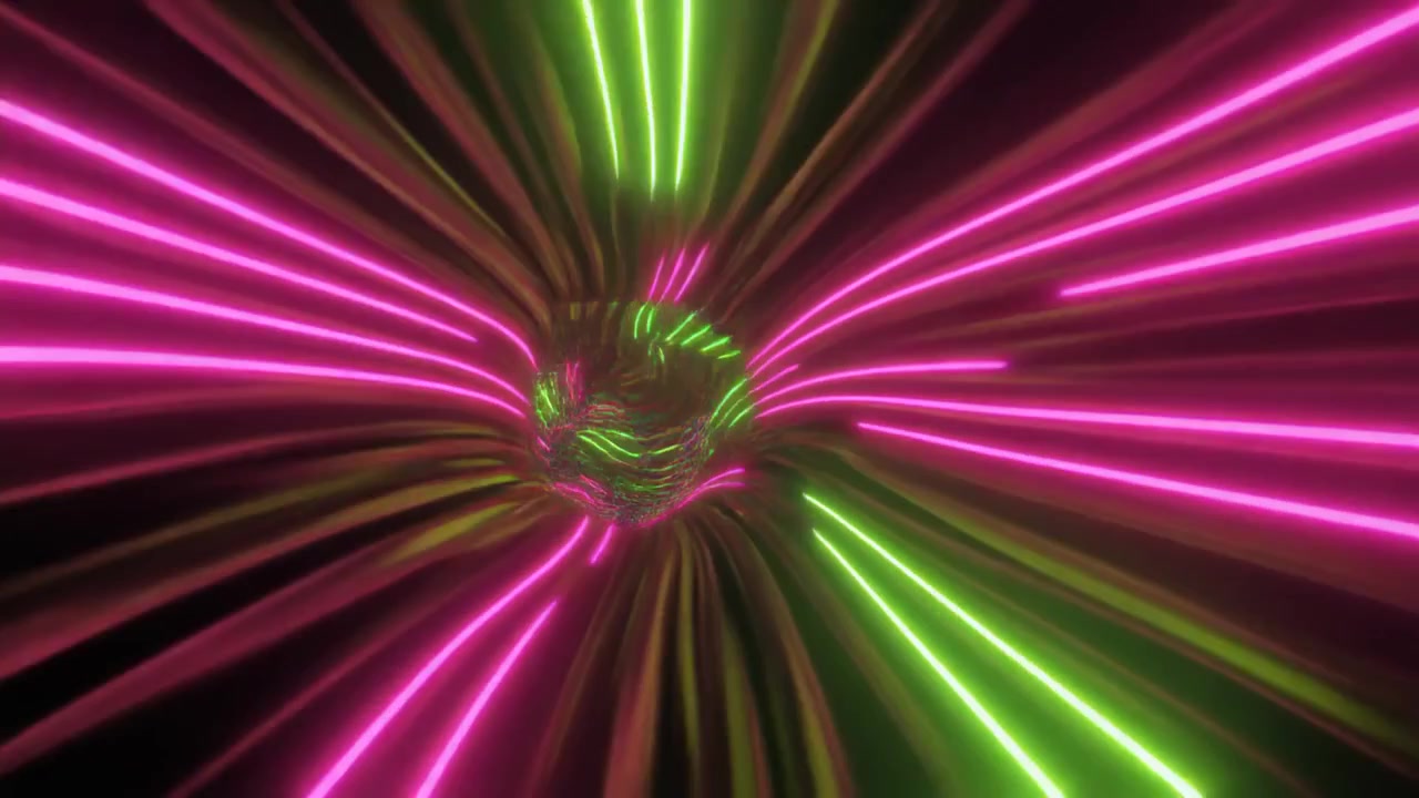 Abstract Neon Light Tunnel with Glowing Pink and Green Lines