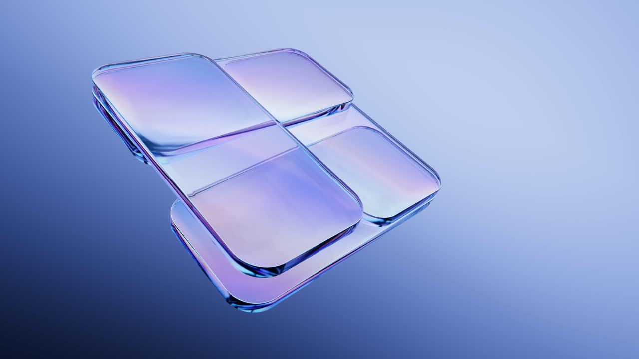 Iridescent Transparent Glass Shapes Rotating and Overlapping