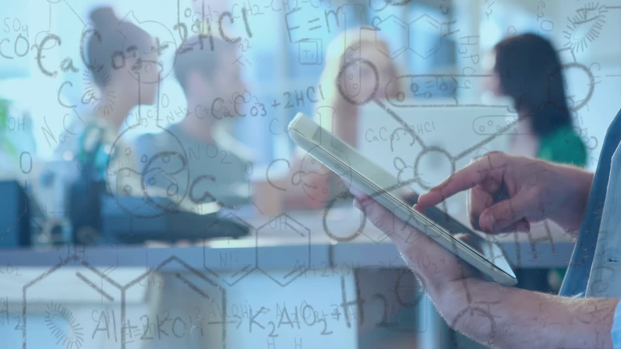 animación de fórmulas químicas sobre el hombre usando una tableta