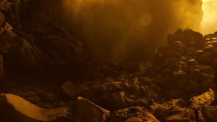 Golden Waves Crashing on Rocks