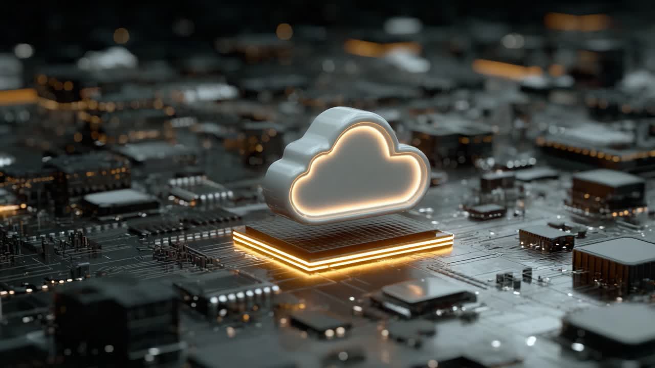 Innovative Cloud Technology Visualized on a Circuit Board: A Glimpse into Modern Data Storage Solutions and Cloud Computing Connectivity in the Digital Age