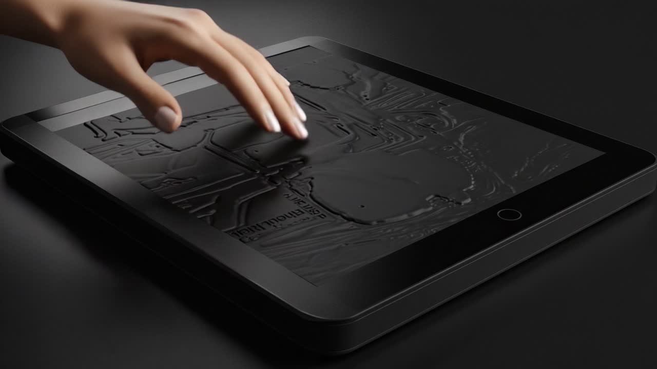 Exploring Interactive Technology: A Hand Engaging with a Textured Digital Surface on a Tablet, Fostering a Unique Sensory Experience in Modern Design