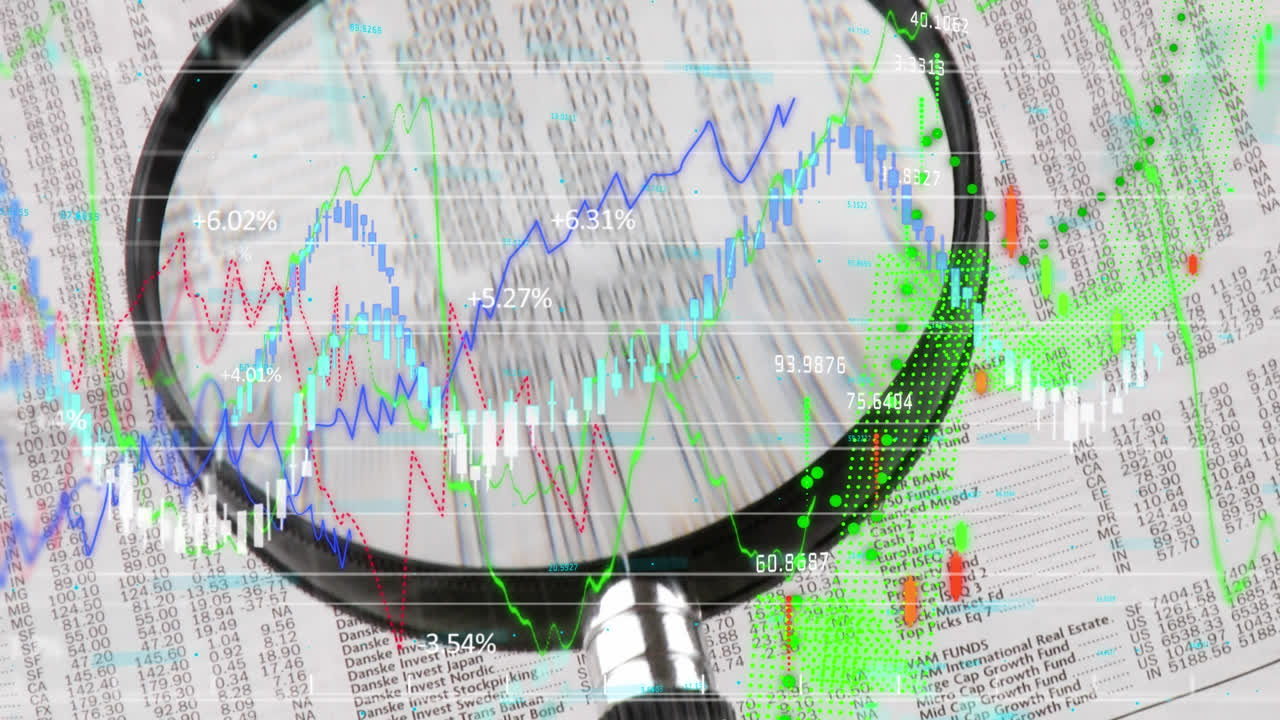 animación de lupa sobre el procesamiento de datos financieros