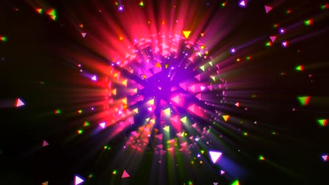 bola de discoteca de neón y brillos geométricos