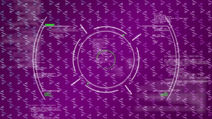 Digital animation of abstract pattern design over scope scanning against green background
