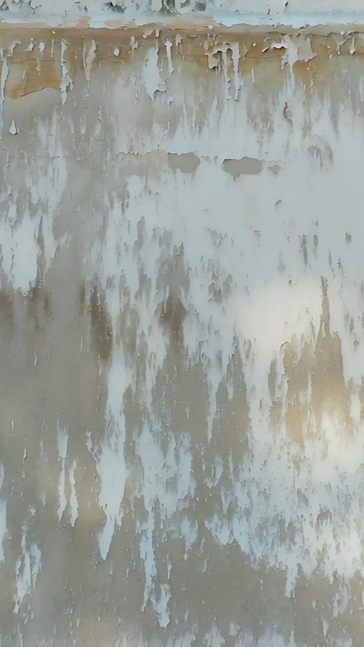 Vertikal video: Kamera panorerer, afslører forvitret mur i gyde og blotlægger afskallet maling