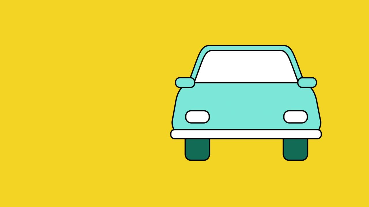 video en 4k de un coche azul de dibujos animados sobre un fondo amarillo.