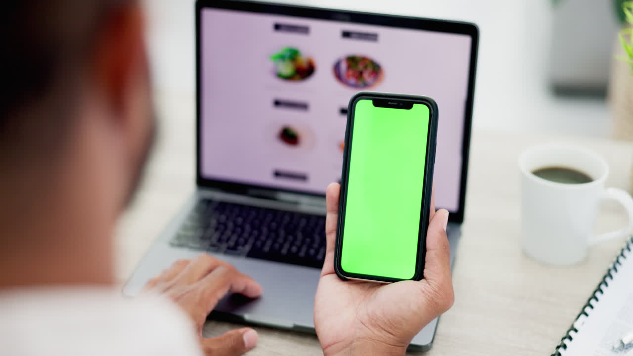 pantalla verde del teléfono, menú del portátil