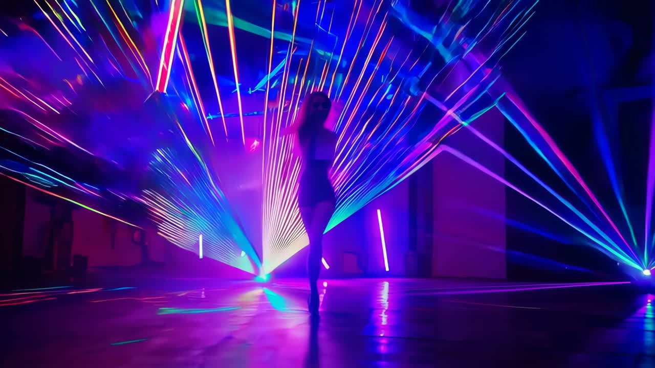 Dynamisk laserlysshow med dansende silhuet